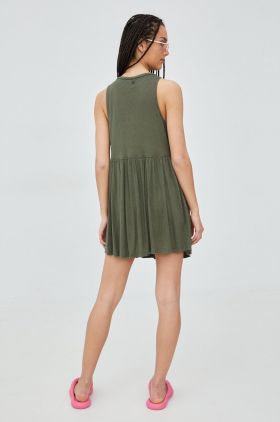 Superdry rochie din amestec de in culoarea verde, mini, evazati