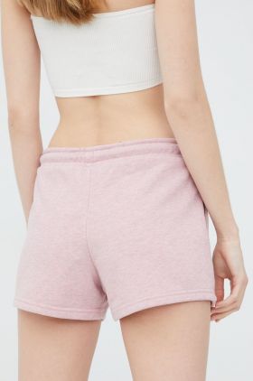 Superdry pantaloni scurti femei, culoarea roz, cu imprimeu, high waist