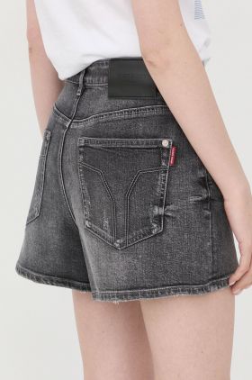 Miss Sixty pantaloni scurti jeans femei, culoarea gri, neted, high waist