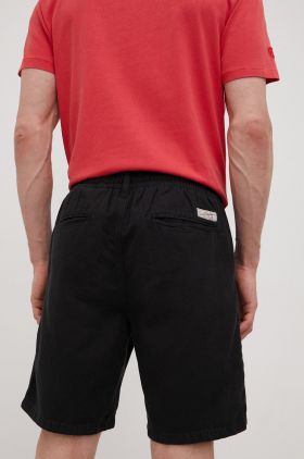 Superdry pantaloni scurți din amestec de in barbati, culoarea negru