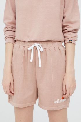 Ellesse pantaloni scurți din bumbac femei, culoarea roz, cu imprimeu, high waist SGM13151-PINK