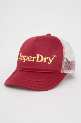 Superdry caciula culoarea rosu, cu imprimeu