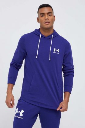 Under Armour bluza barbati, culoarea violet, cu glugă, cu imprimeu