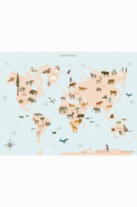 Vissevasse Poster World Map Animal 50x70 cm