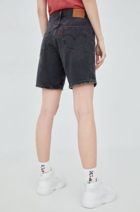 Levi's pantaloni scurti jeans femei, culoarea negru, neted, high waist