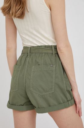 Pepe Jeans pantaloni scurti din bumbac Kaylee Short femei, culoarea verde, neted, high waist