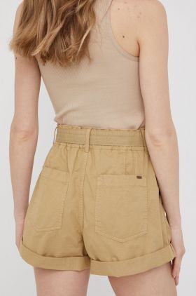 Pepe Jeans pantaloni scurti din bumbac Kaylee Short femei, culoarea verde, neted, high waist