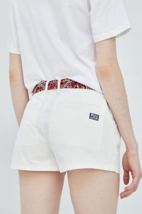 Superdry pantaloni scurti femei, culoarea alb, neted, medium waist