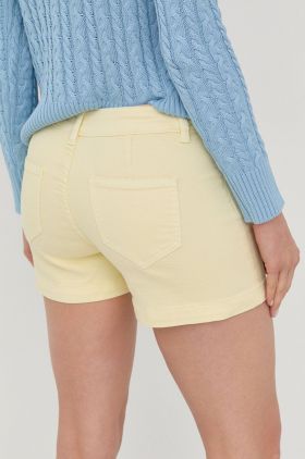 Morgan pantaloni scurti jeans femei, culoarea galben, neted, medium waist