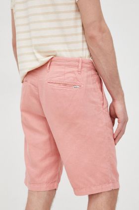 Pepe Jeans pantaloni scurți din amestec de in Arkin Short Linen barbati, culoarea roz