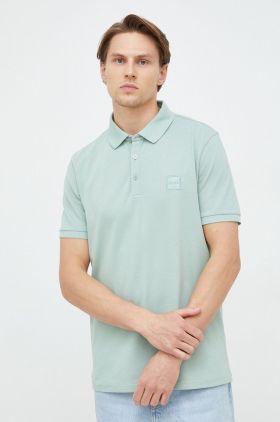 BOSS tricou polo CASUAL bărbați, culoarea verde, uni 50472668