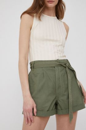 Pepe Jeans pantaloni scurti din bumbac Kaylee Short femei, culoarea verde, neted, high waist