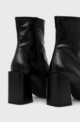 Furla cizme de piele Block Boot femei, culoarea negru, cu toc drept
