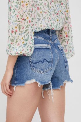 Pepe Jeans pantaloni scurti jeans femei, neted, high waist