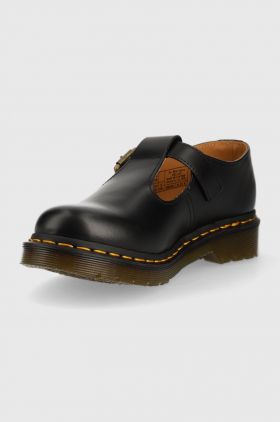 Dr. Martens pantofi de piele femei, culoarea negru, cu toc plat DM14852001.Polley-Black.Smth