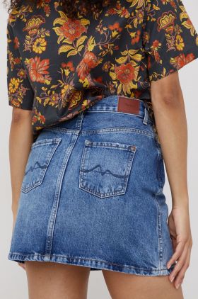 Pepe Jeans fusta jeans Rachel Skirt culoarea albastru marin, mini, drept