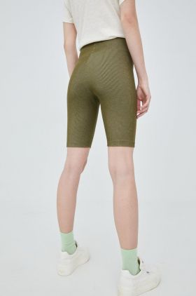 adidas Originals pantaloni scurți Trefoil Moments HF2105 femei, culoarea verde, uni, high waist HF2105-FCOLI/ALML