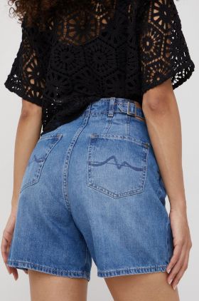 Pepe Jeans pantaloni scurti jeans Stella Adapt femei, culoarea albastru marin, neted, high waist