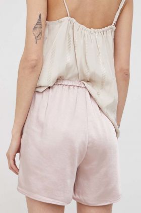 Sisley pantaloni scurti femei, culoarea roz, neted, high waist