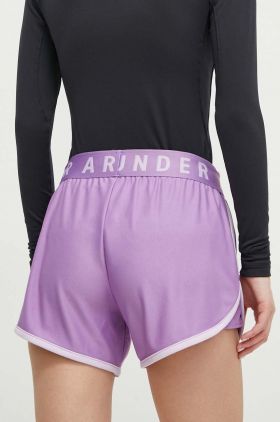 Under Armour pantaloni scurți de antrenament femei, culoarea violet, cu imprimeu, medium waist