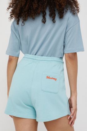 Mustang pantaloni scurti din bumbac Julie Jogpant femei, culoarea turcoaz, neted, high waist