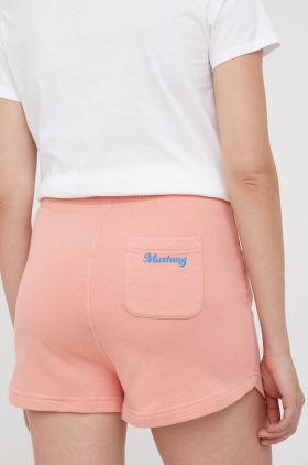 Mustang pantaloni scurti din bumbac Julie Jogpant femei, culoarea portocaliu, neted, high waist