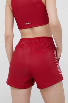 LaBellaMafia pantaloni scurti femei, culoarea rosu, cu imprimeu, high waist