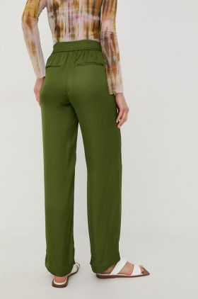 Herskind pantaloni femei, culoarea verde, drept, high waist