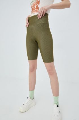 adidas Originals pantaloni scurți Trefoil Moments HF2105 femei, culoarea verde, uni, high waist HF2105-FCOLI/ALML