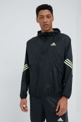 adidas Performance windbreaker culoarea negru, de tranzitie, oversize