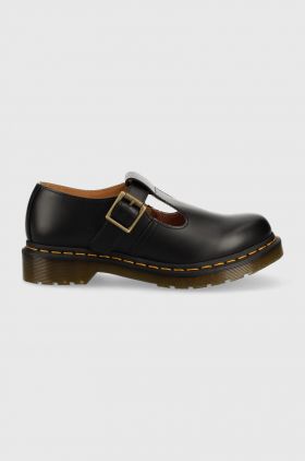 Dr. Martens pantofi de piele femei, culoarea negru, cu toc plat DM14852001.Polley-Black.Smth