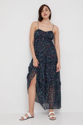 Pepe Jeans rochie culoarea albastru marin, maxi, evazati