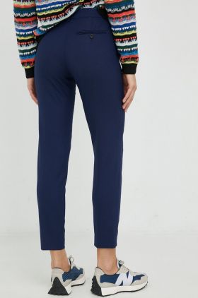 PS Paul Smith pantaloni de lana femei, culoarea albastru marin, fason tigareta, medium waist