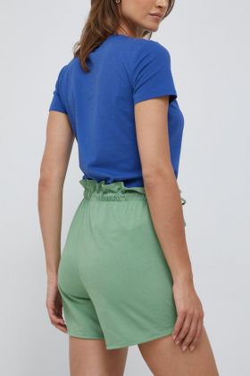 United Colors of Benetton pantaloni scurti din bumbac femei, culoarea verde, neted, high waist