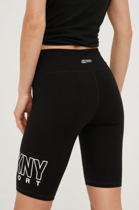 Dkny pantaloni scurti femei, culoarea negru, cu imprimeu, high waist