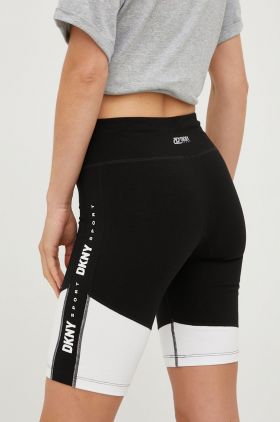 Dkny pantaloni scurti femei, culoarea negru, cu imprimeu, medium waist