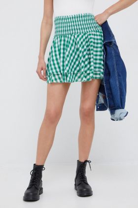 Pepe Jeans fusta din bumbac culoarea verde, mini, evazati