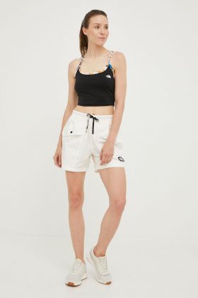 The North Face pantaloni scurti Pride femei, culoarea bej, neted, high waist