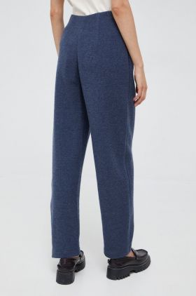 Emporio Armani pantaloni din lana femei, culoarea albastru marin, drept, high waist