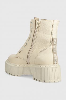 Steve Madden bocanci de piele Odyl femei, culoarea bej, cu toc plat