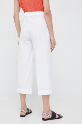 Sisley pantaloni de bumbac femei, culoarea alb, lat, high waist