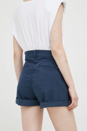 Mustang pantaloni scurti Chino Shorts femei, culoarea albastru marin, neted, high waist