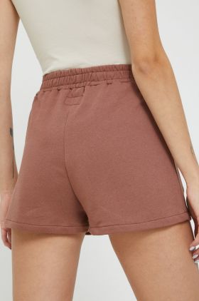 Sixth June pantaloni scurti din bumbac femei, culoarea maro, cu imprimeu, high waist