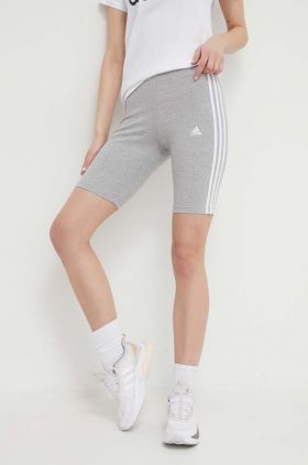 adidas pantaloni scurți femei, culoarea gri, cu imprimeu, medium waist  HF5956