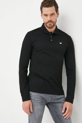 Emporio Armani longsleeve din bumbac culoarea negru, neted