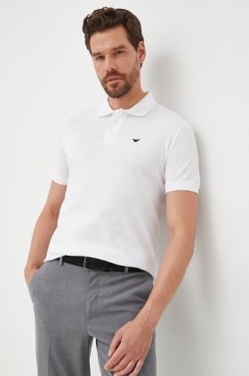 Emporio Armani polo de bumbac culoarea alb, neted