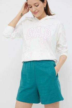 GAP pantaloni scurti femei, culoarea verde, neted, high waist