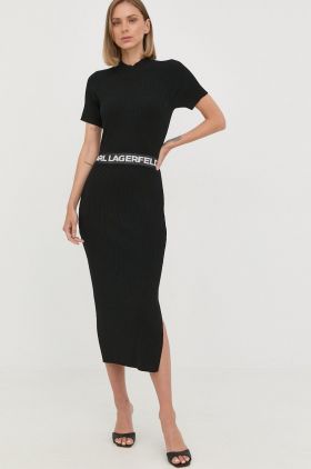 Karl Lagerfeld rochie culoarea negru, midi, mulata