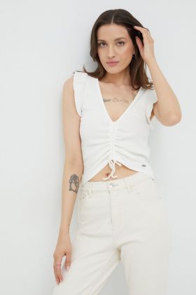 Pepe Jeans top femei, culoarea alb