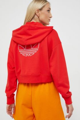 adidas Originals hanorac de bumbac femei, culoarea rosu, cu imprimeu